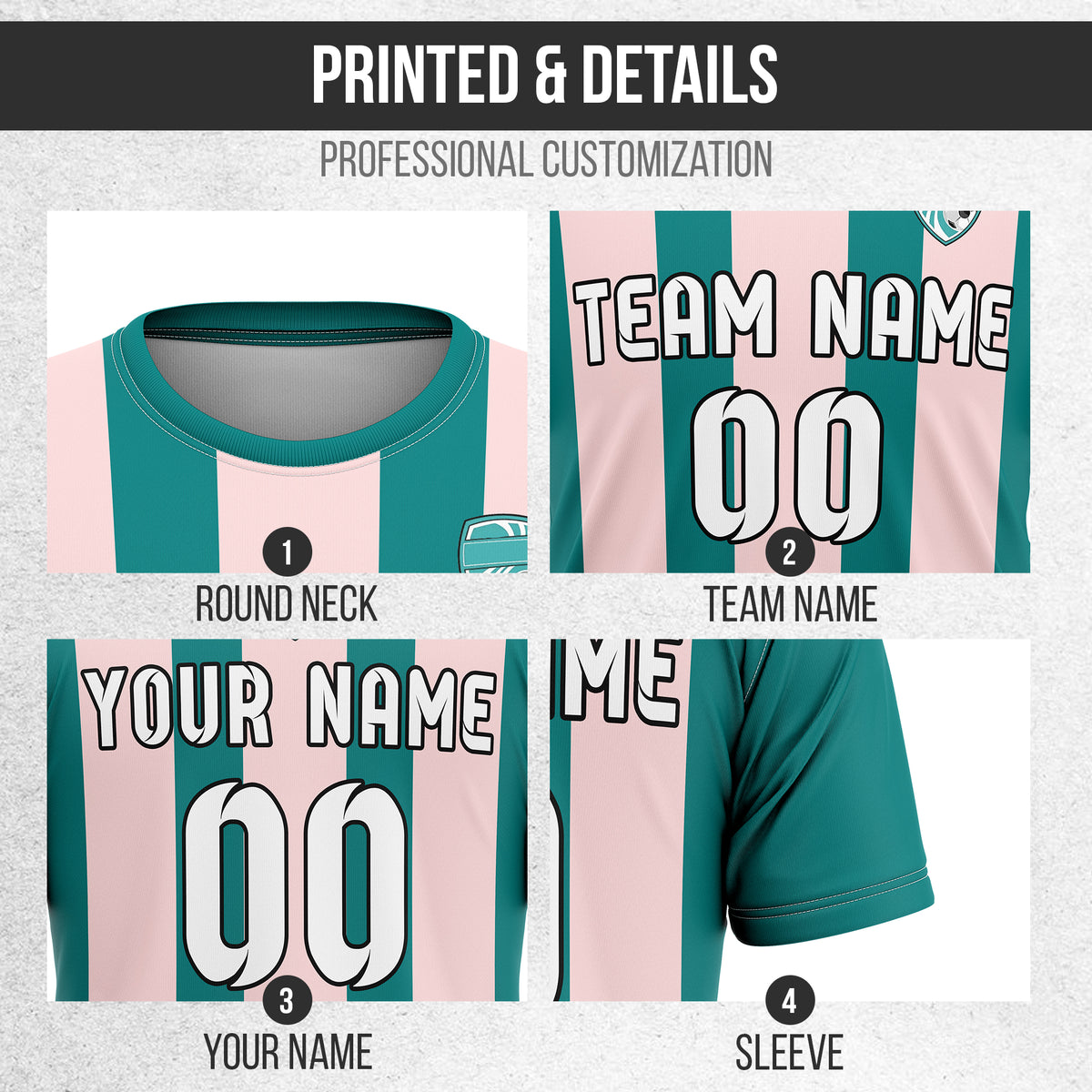 Custom Soccer Teal R Stripes Sports Tops Jersey