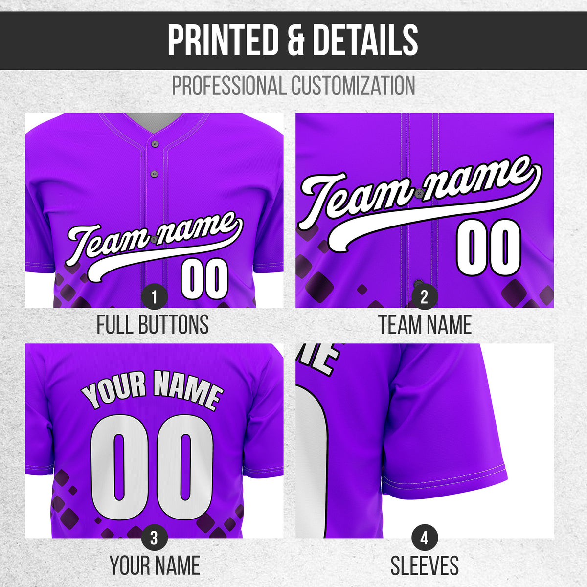 Custom Shadow Spark Purple Baseball Sports Jersey Personalized Uniform with Name & Number