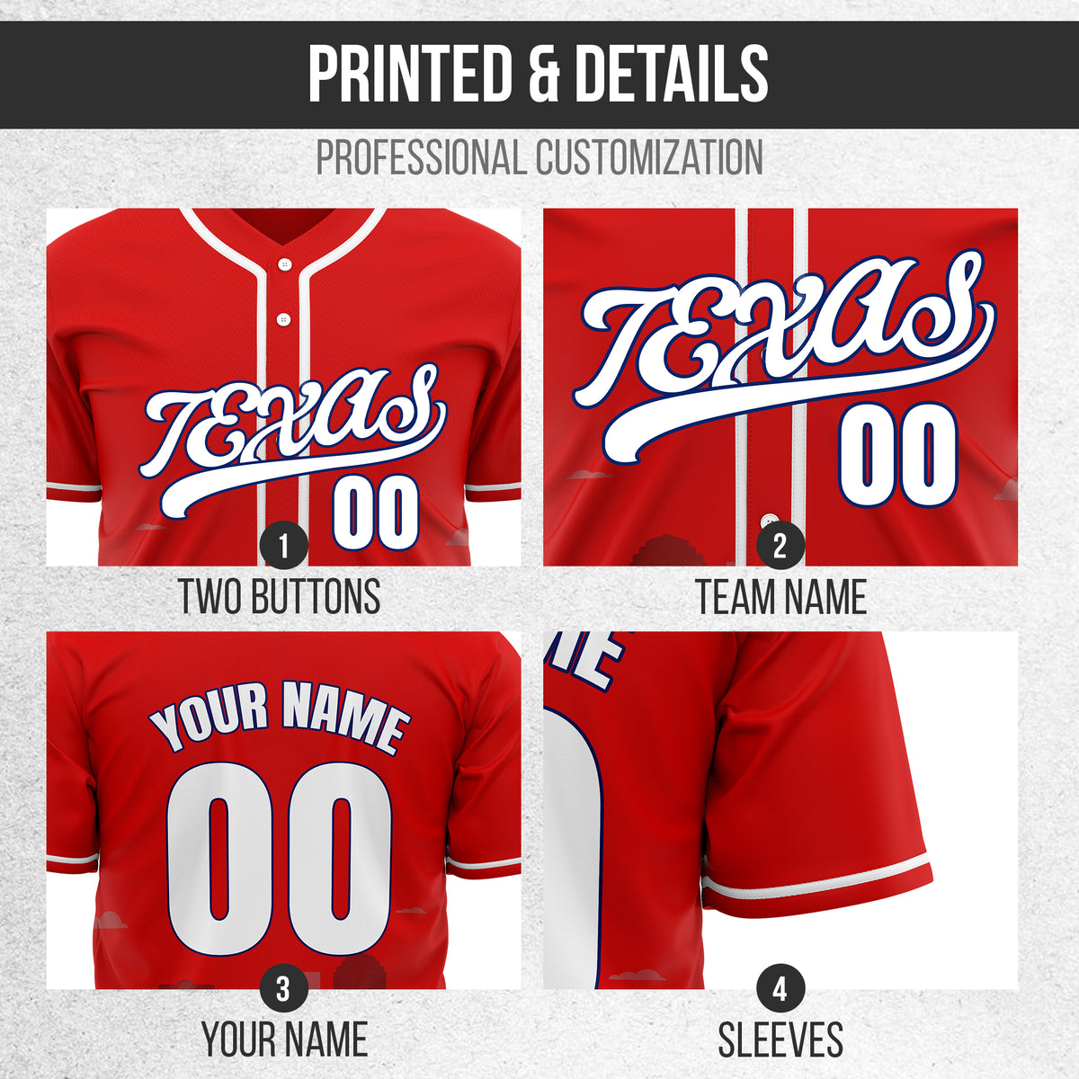 Custom City Lights Red Baseball Sports Jersey Personalized Uniform with Name & Number