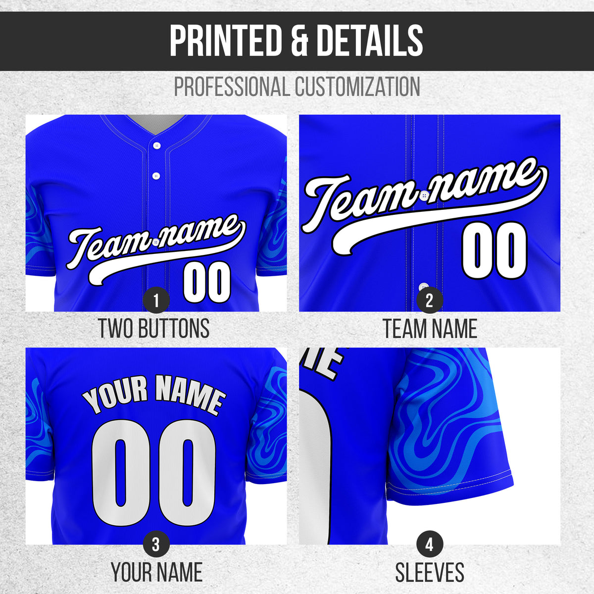 Custom Blue Baseball Wave Sports Jersey Personalized Uniform with Name & Number