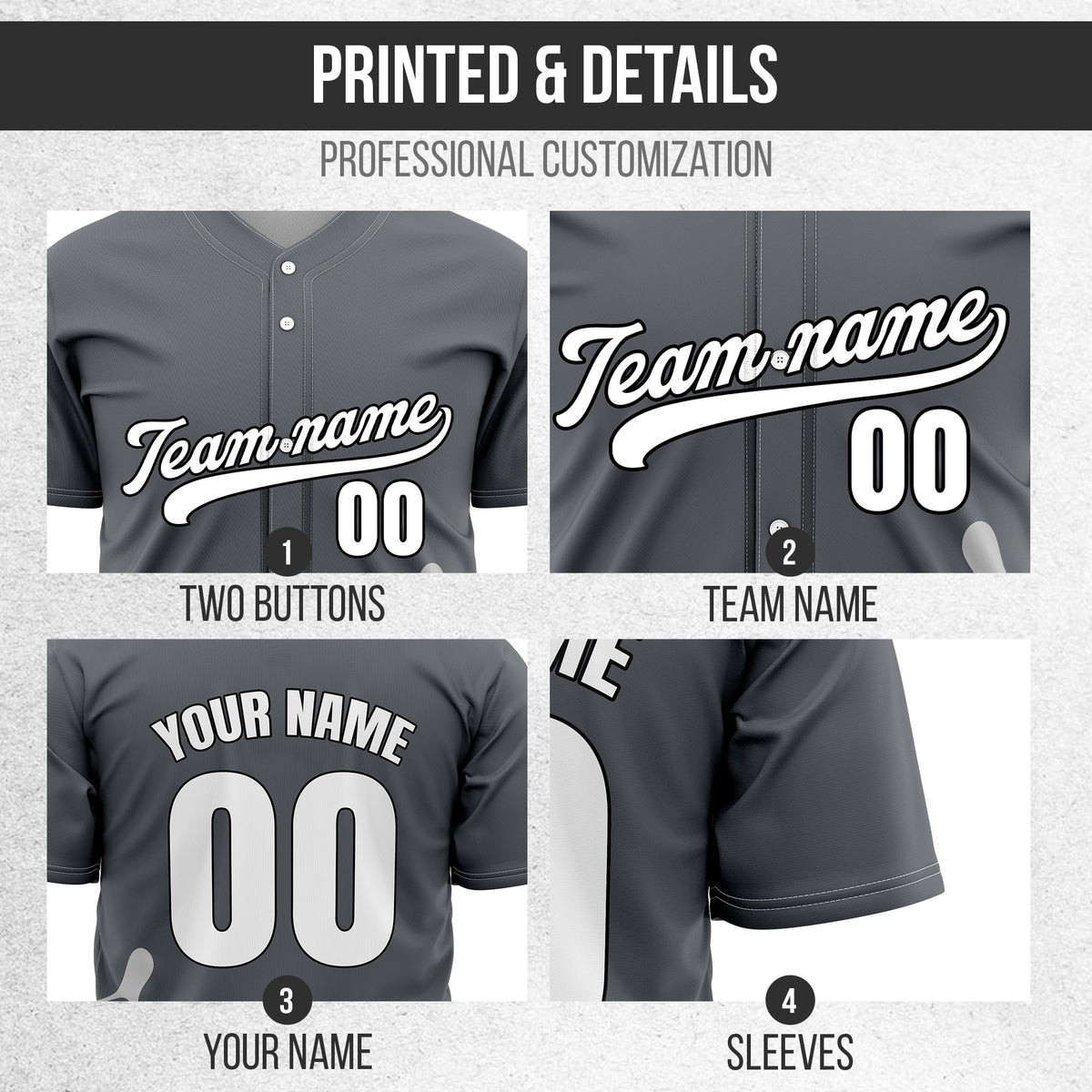 Custom Dark Grey Baseball Wave Sports Jersey Personalized Uniform with Name & Number