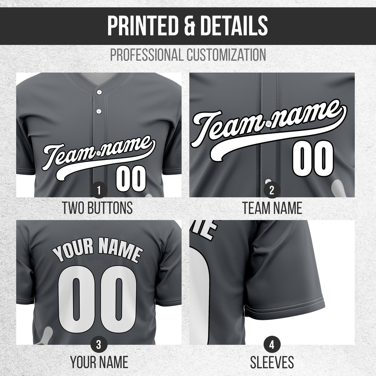 Custom Dark Grey Baseball Wave Sports Jersey Personalized Uniform with Name & Number