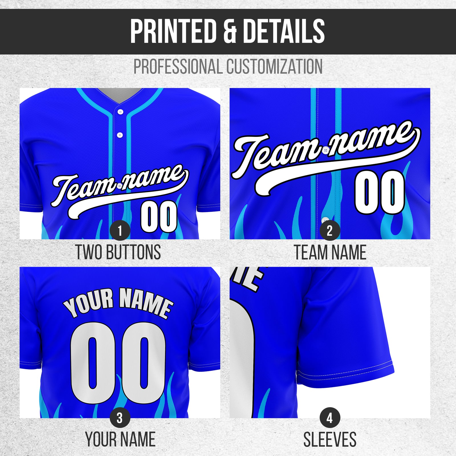 Custom Frost Fire Blue Baseball Sports Jersey Personalized Uniform with Name & Number