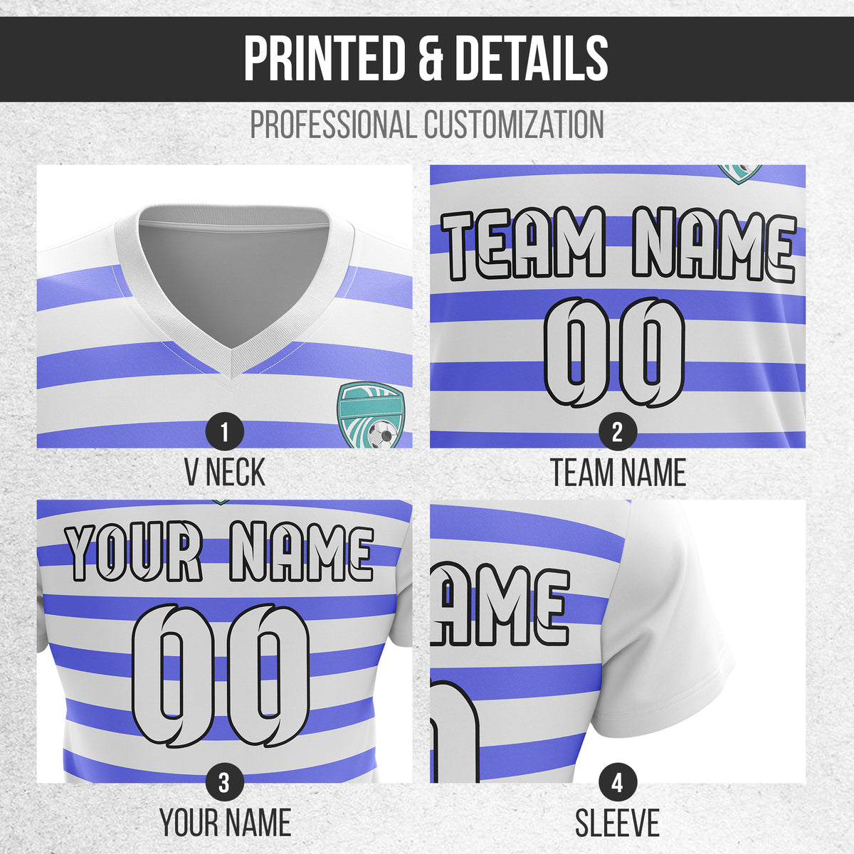 Custom Royal Stripe V-Neck White Sport Tops Jersey