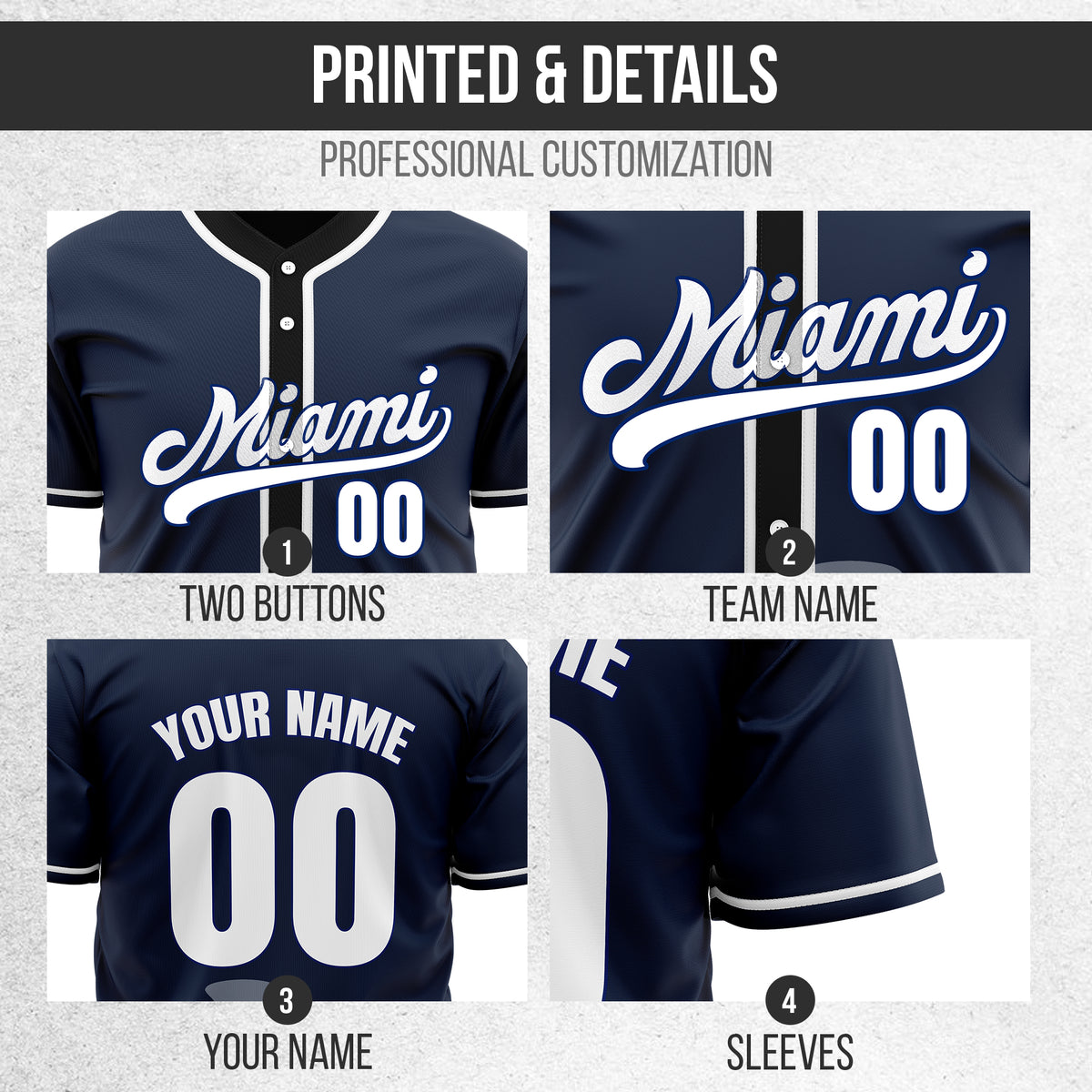 Custom City Tide Navy Baseball Sports Jersey Personalized Uniform with Name & Number