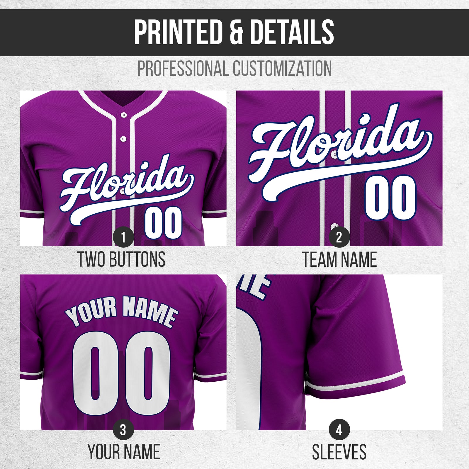 Custom City Flux Purple Baseball Sports Jersey Personalized Uniform with Name & Number