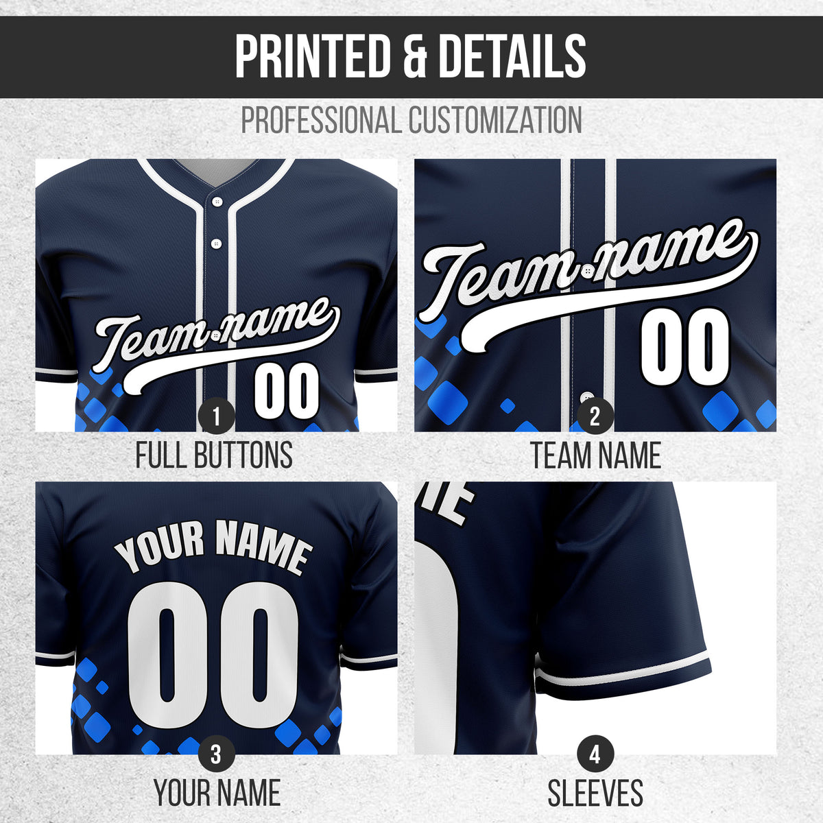 Custom Shadow Spark Navy Baseball Sports Jersey Personalized Uniform with Name & Number