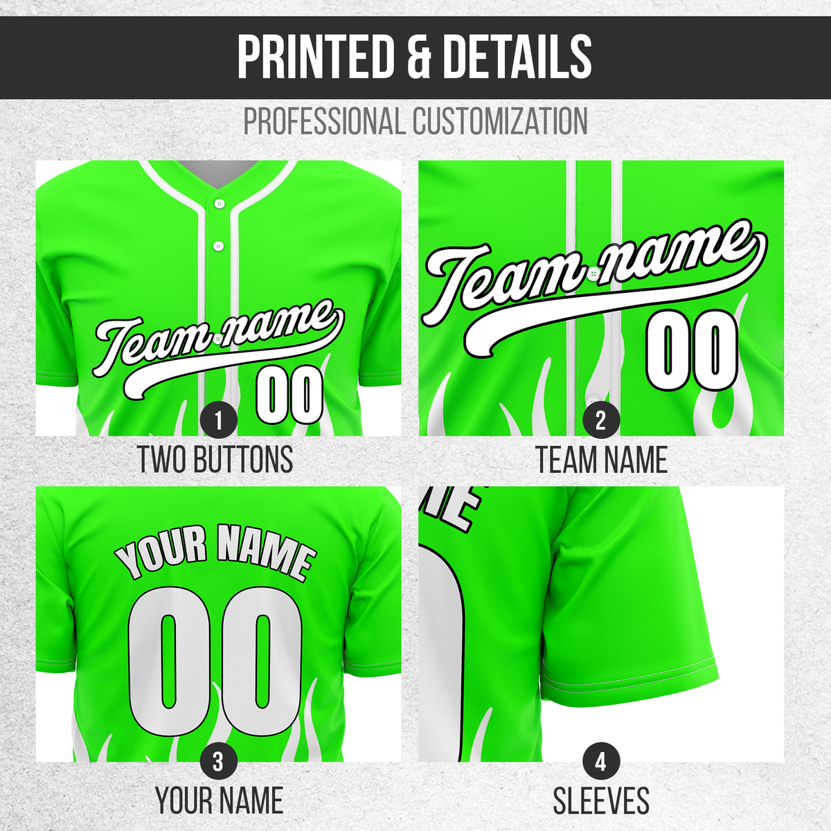Custom Frost Fire Neon Green Baseball Sports Jersey Personalized Uniform with Name & Number