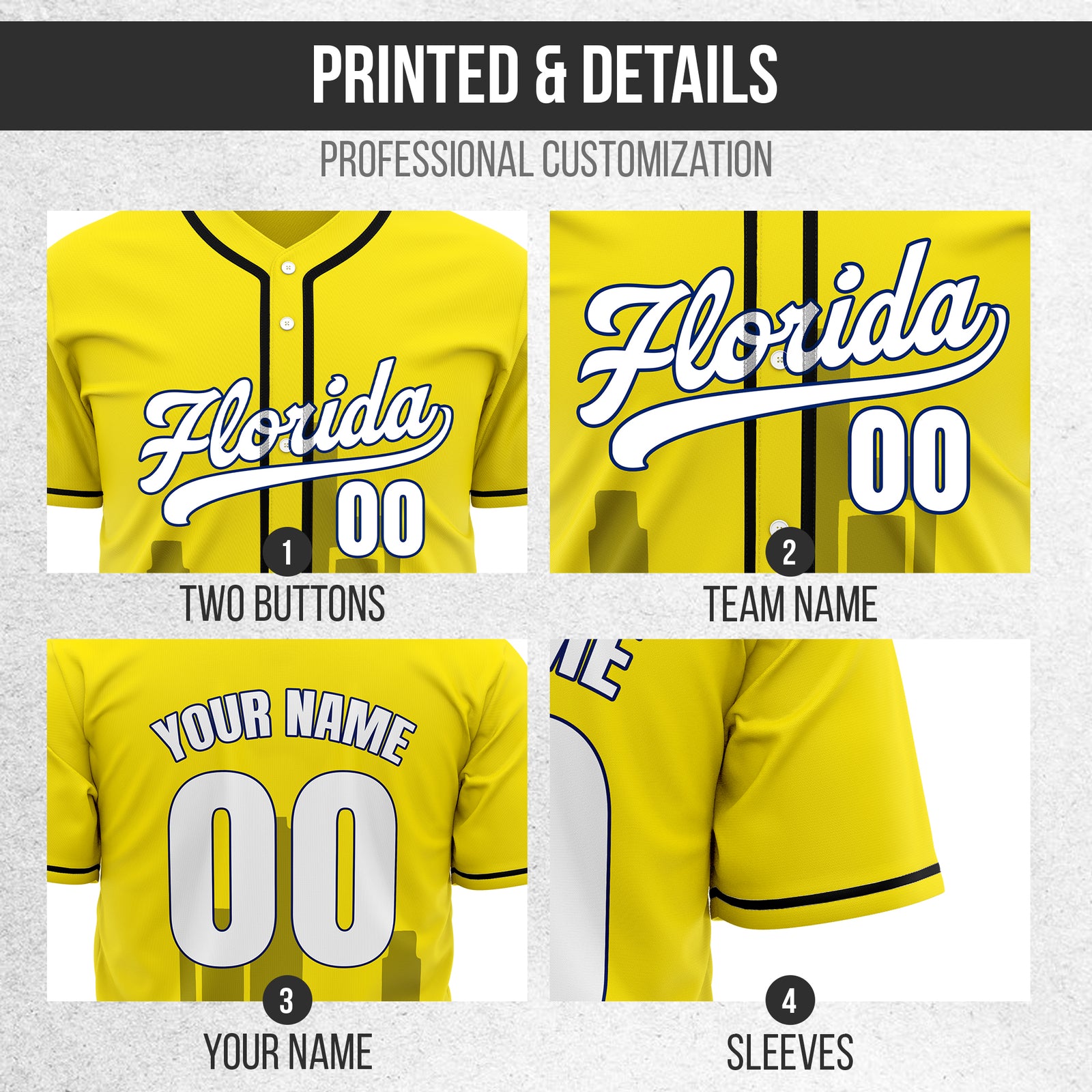 Custom City Flux Yellow Baseball Sports Jersey Personalized Uniform with Name & Number