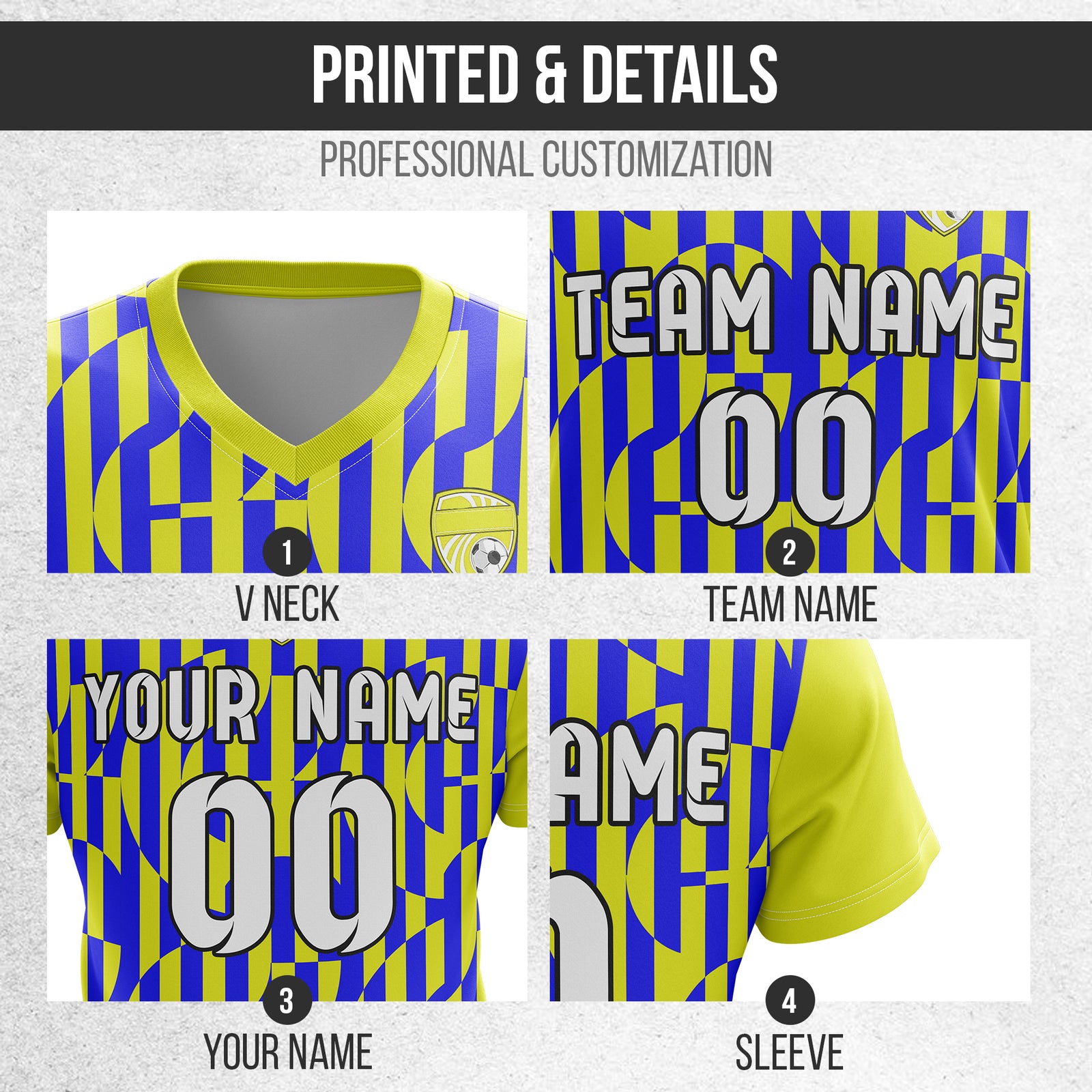 Custom Pulse Grid V-Full Pattern Soccer Yellow Sport Tops Jersey