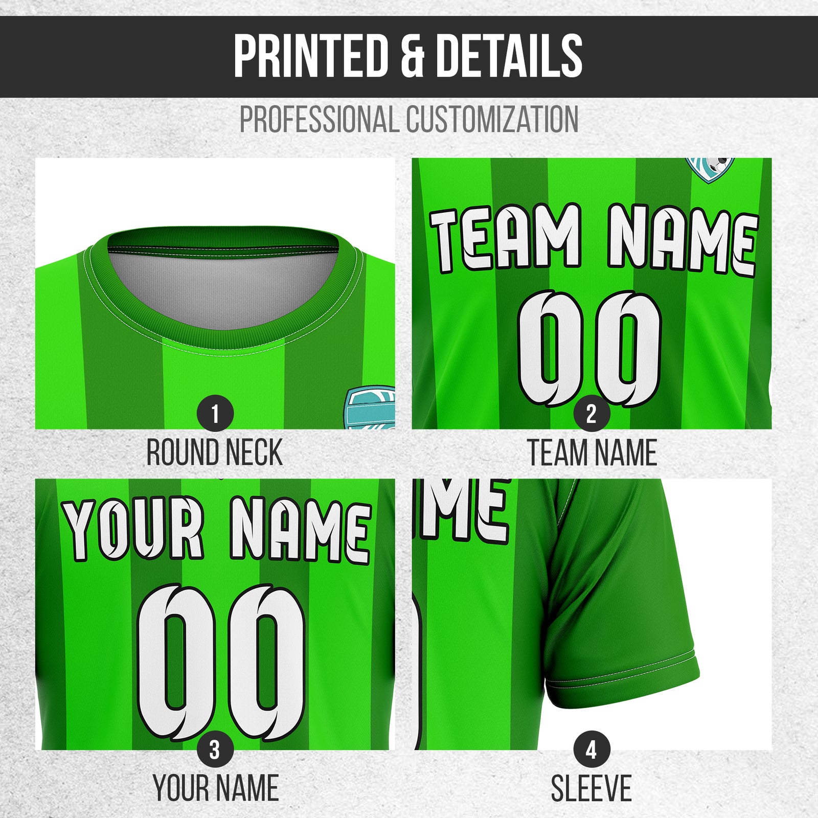 Custom Soccer Green R Stripes Sports Tops Jersey