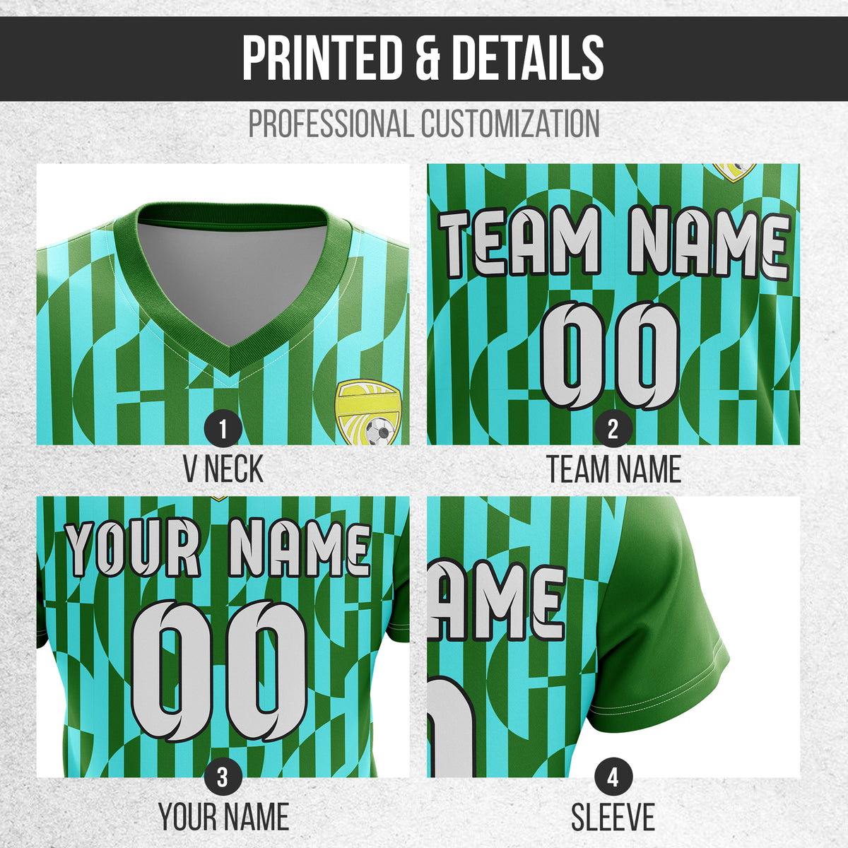 Custom Pulse Grid V-Full Pattern  Soccer Green Sport Tops Jersey