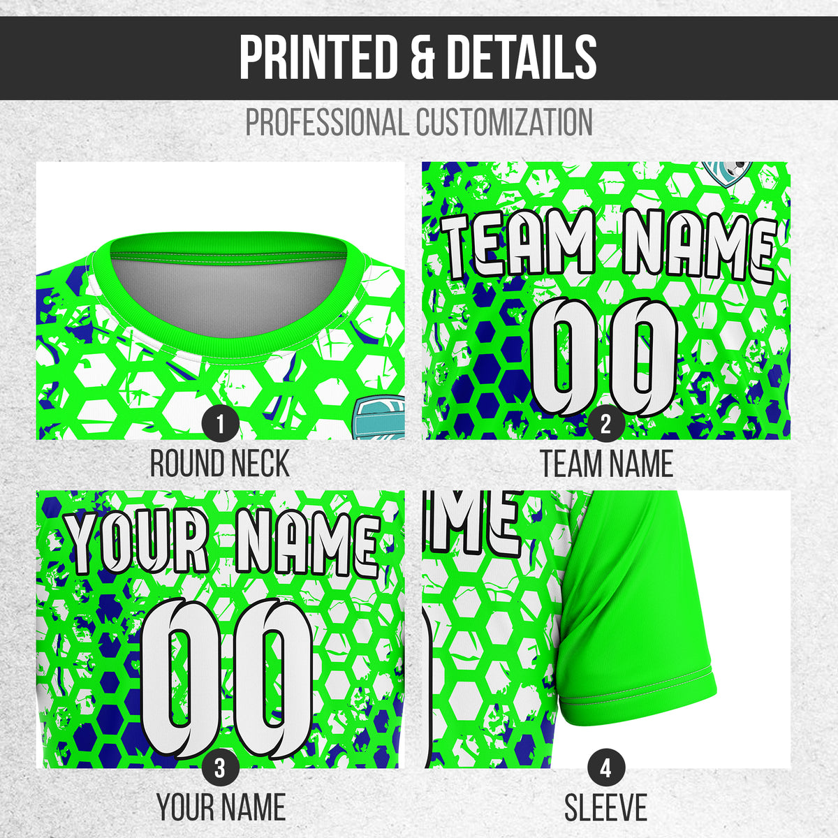 Custom Soccer Neon Green Round Neck Hex Pattern Sports Tops Jersey