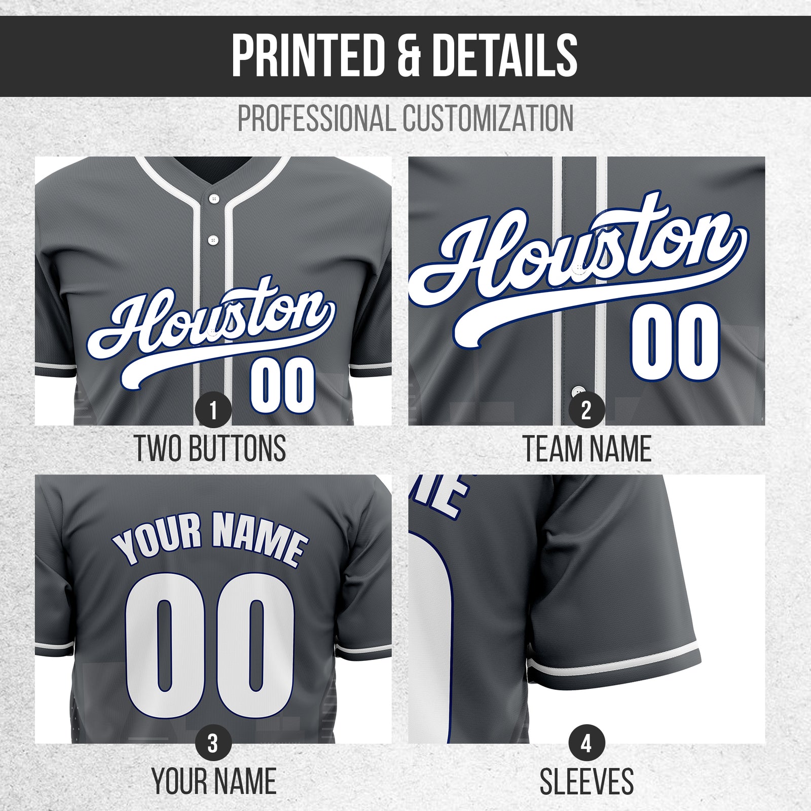 Custom City Pulse Dark Grey Baseball Sports Jersey Personalized Uniform with Name & Number