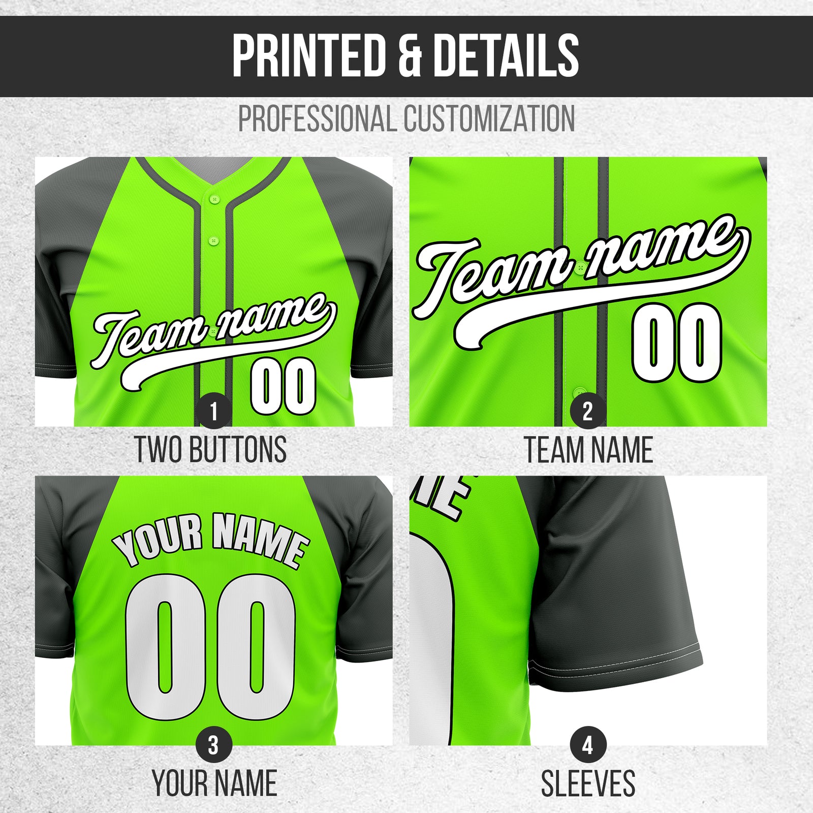 Custom Baseline Baseball Neon Green Sports Jersey Personalized Uniform with Name & Number