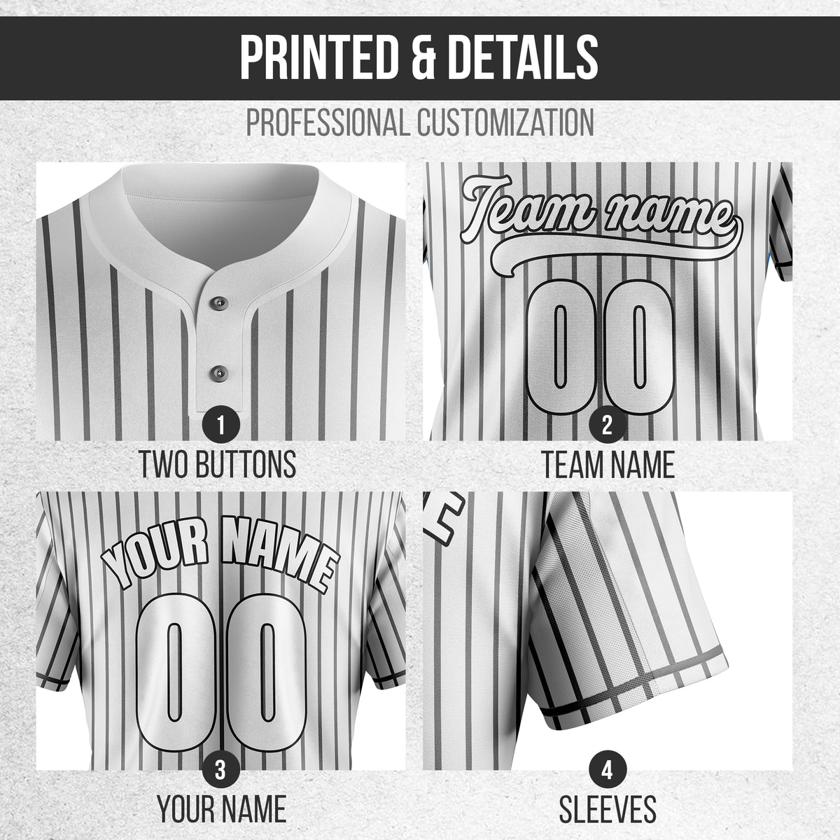 Custom Pinstripe Baseball White Sports Jersey Personalized Uniform with Name & Number