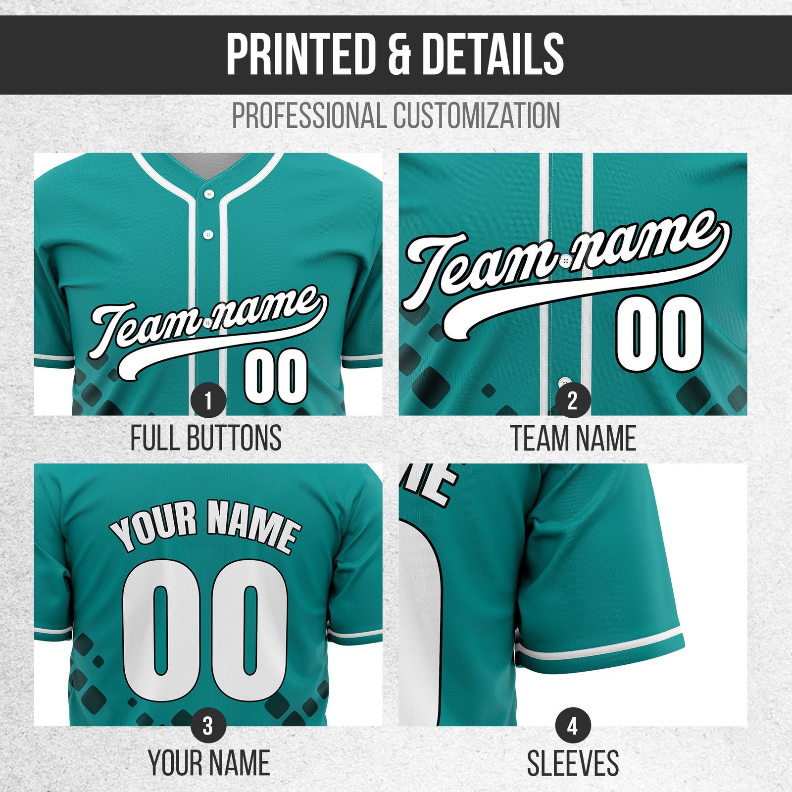 Custom Shadow Spark Teal Baseball Sports Jersey Personalized Uniform with Name & Number