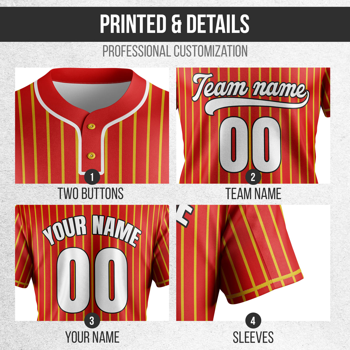 Custom Pinstripe Baseball Red Sports Jersey Personalized Uniform with Name & Number
