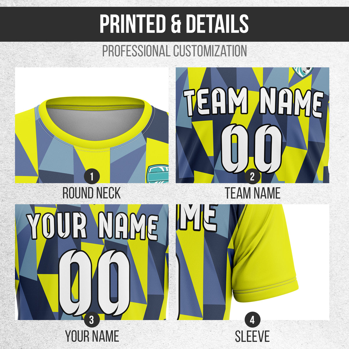 Custom Crystal R-Full Pattern Soccer Yellow Sport Tops Jersey