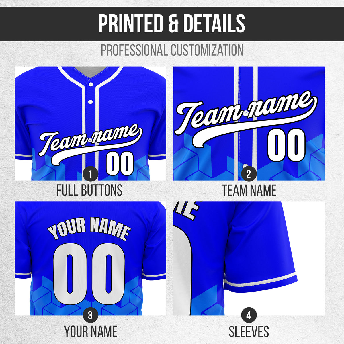Custom Grid Iron Blue Baseball Sports Jersey Personalized Uniform with Name & Number