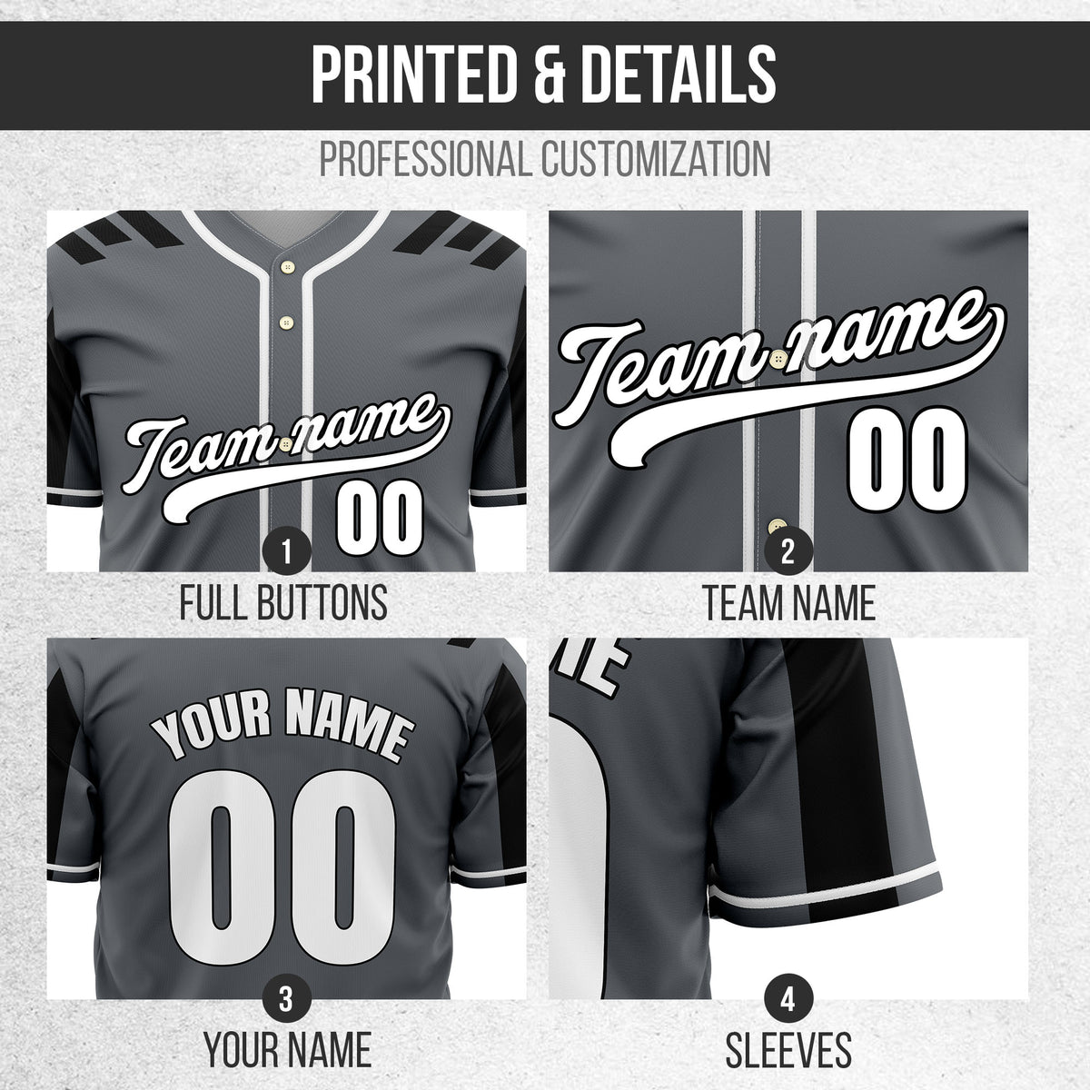 Custom Radiant Strike Dark Grey Raglan Style Baseball Sports Jersey Personalized Uniform with Name & Number