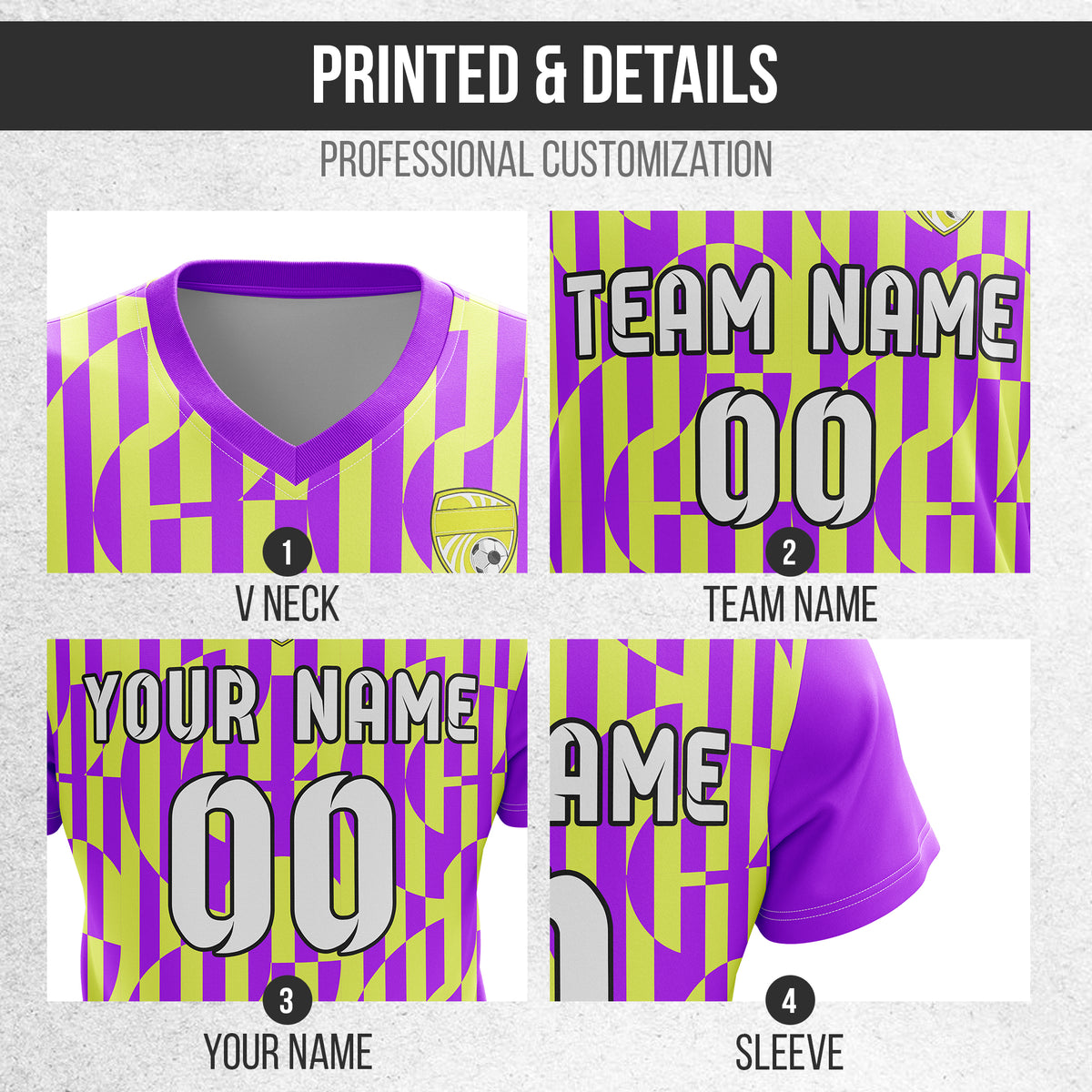 Custom Pulse Grid V-Full Pattern  Soccer Purple Sport Tops Jersey