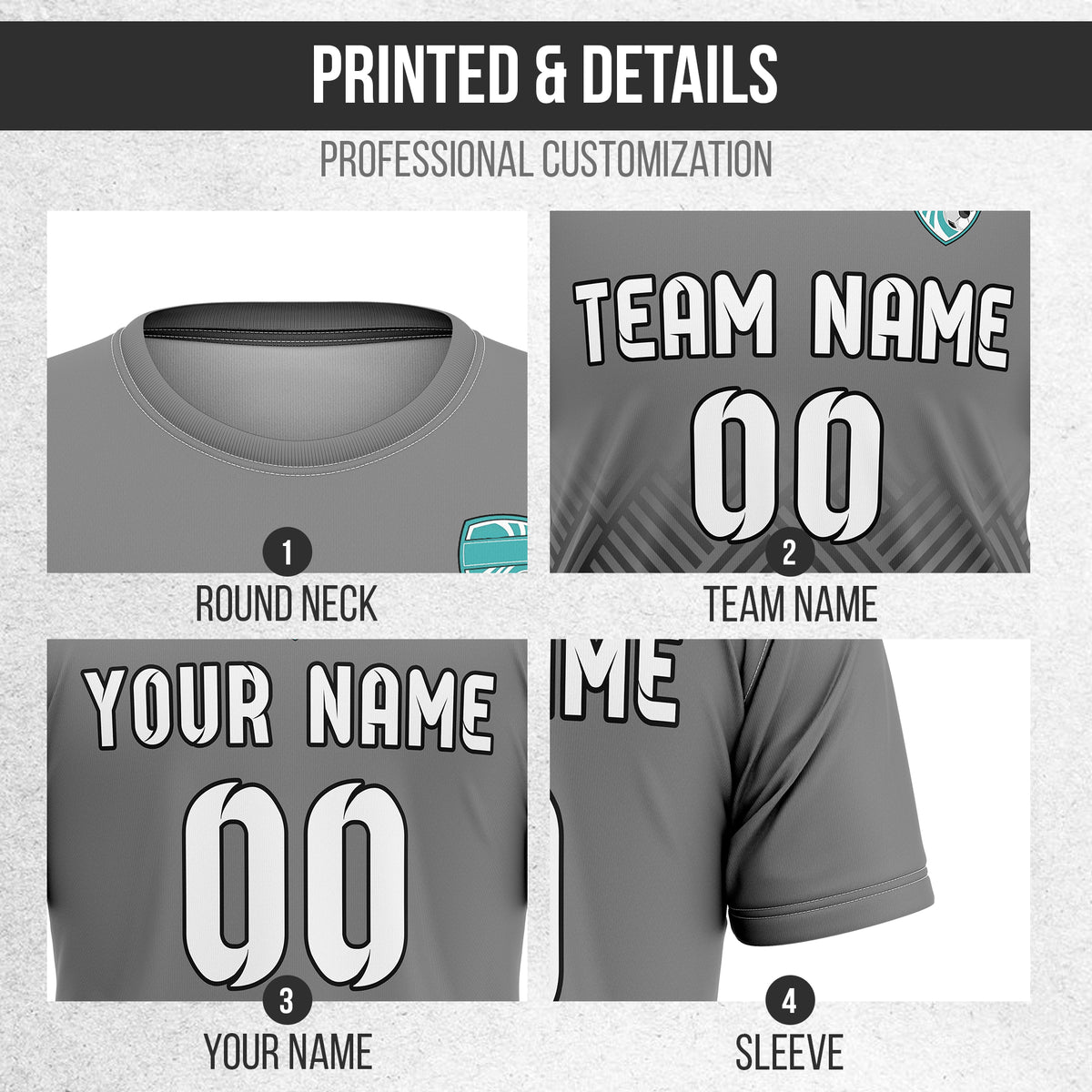Custom Soccer  R Side Pattern Dark Grey Shadow Line Sport Tops Jersey