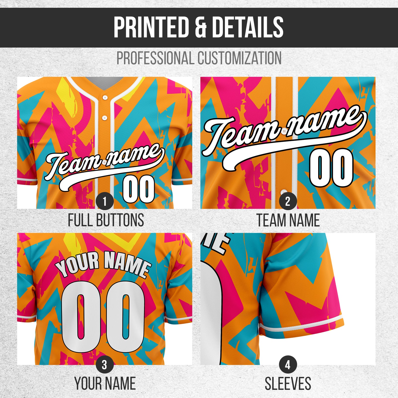 Custom Splash Orange Baseball Sports Jersey Personalized Uniform with Name & Number