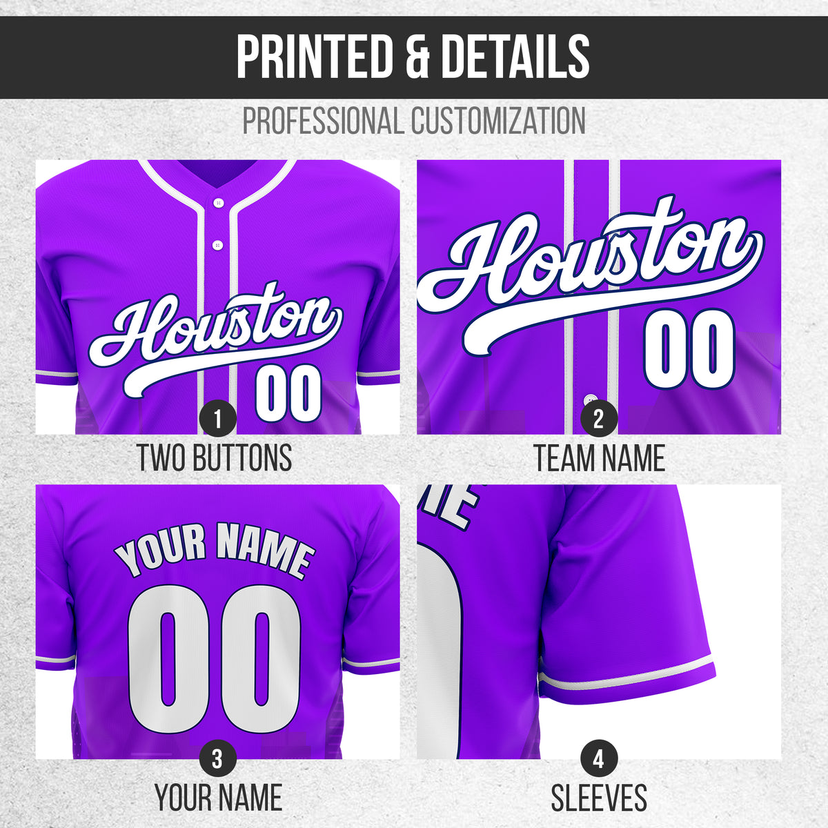Custom City Pulse Purple Baseball Sports Jersey Personalized Uniform with Name & Number