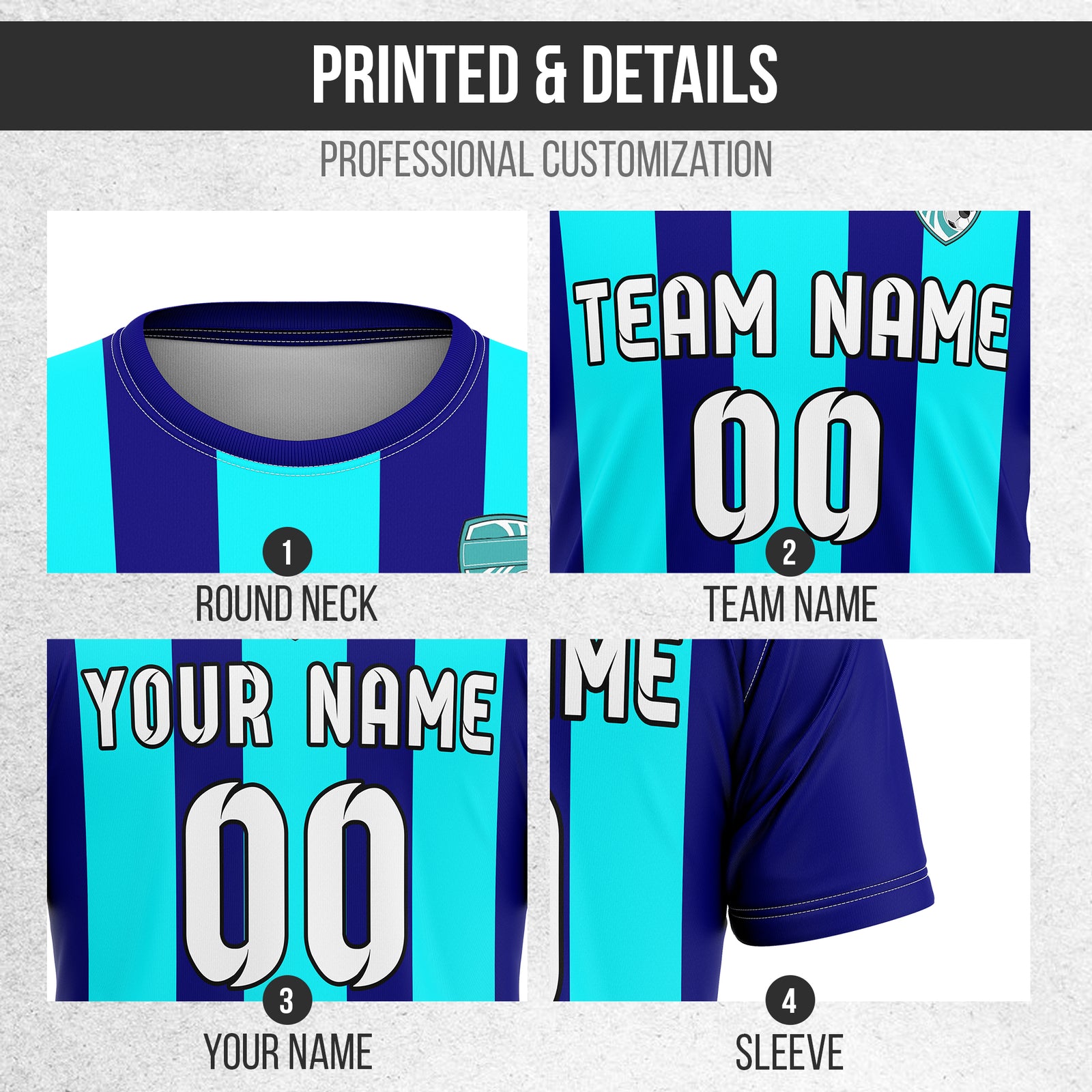 Custom Soccer Navy R Stripes Sports Tops Jersey