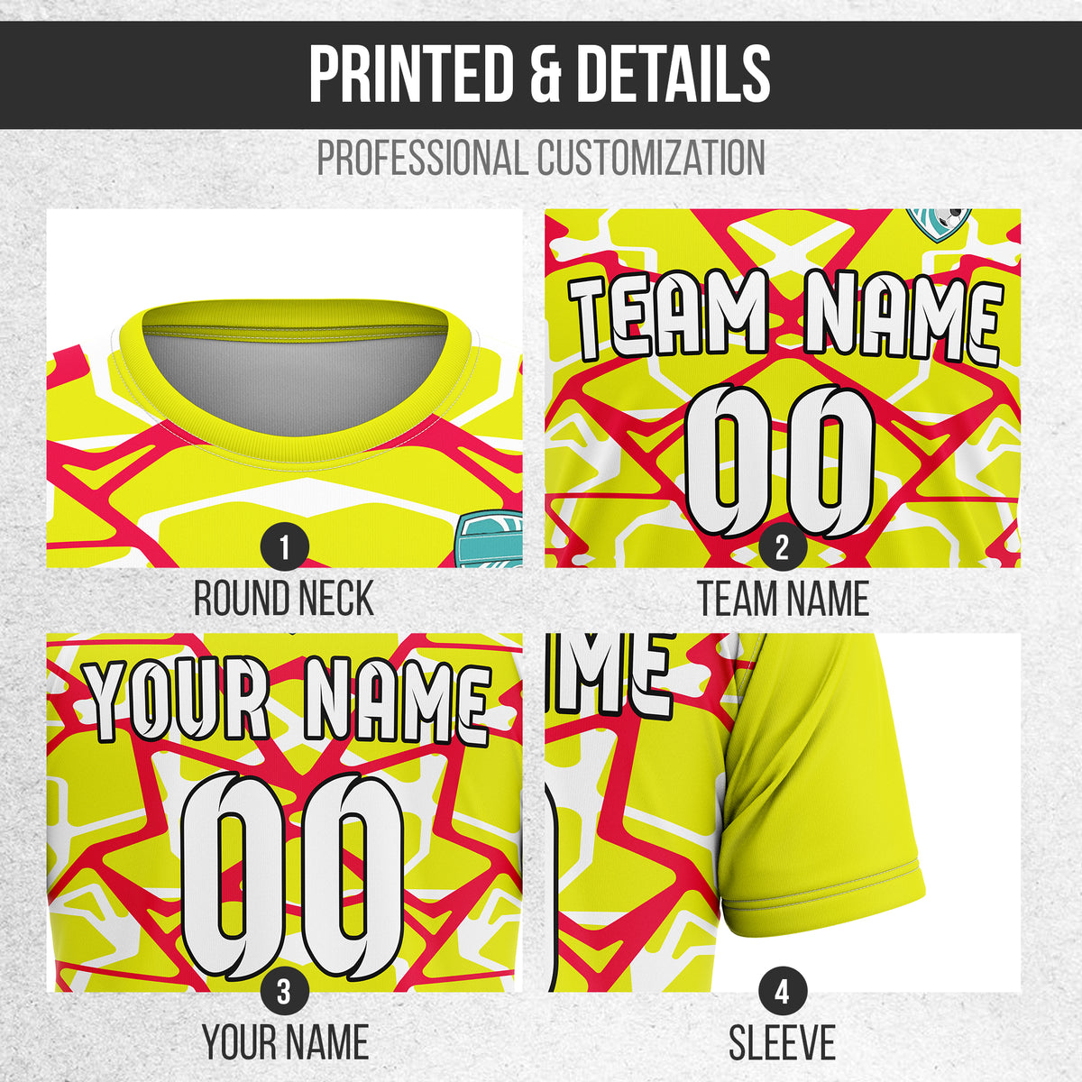Custom Soccer Round Neck Yellow Impact Lines Tops Jersey