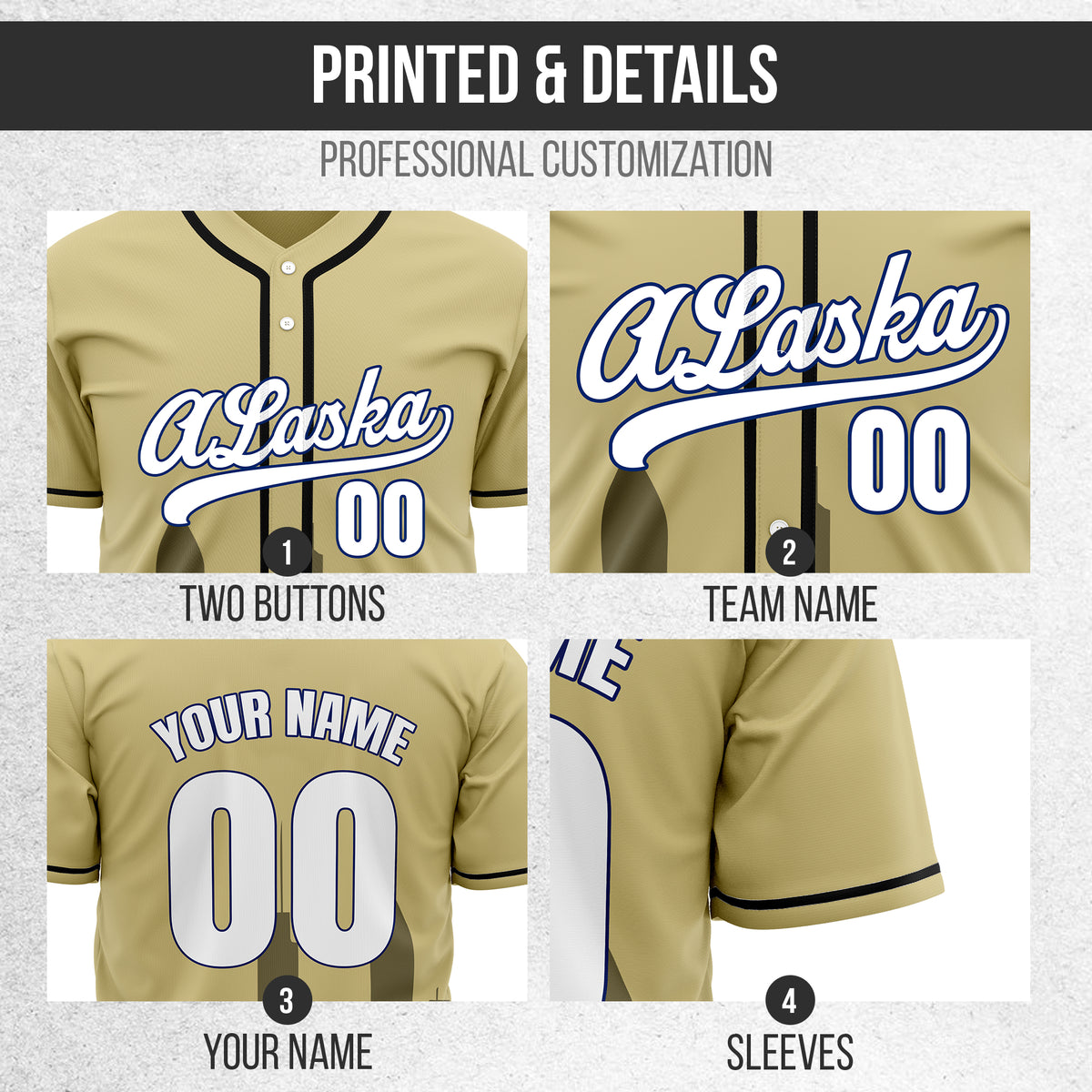 Custom City Horizon Khaki  Baseball Sports Jersey Personalized Uniform with Name & Number