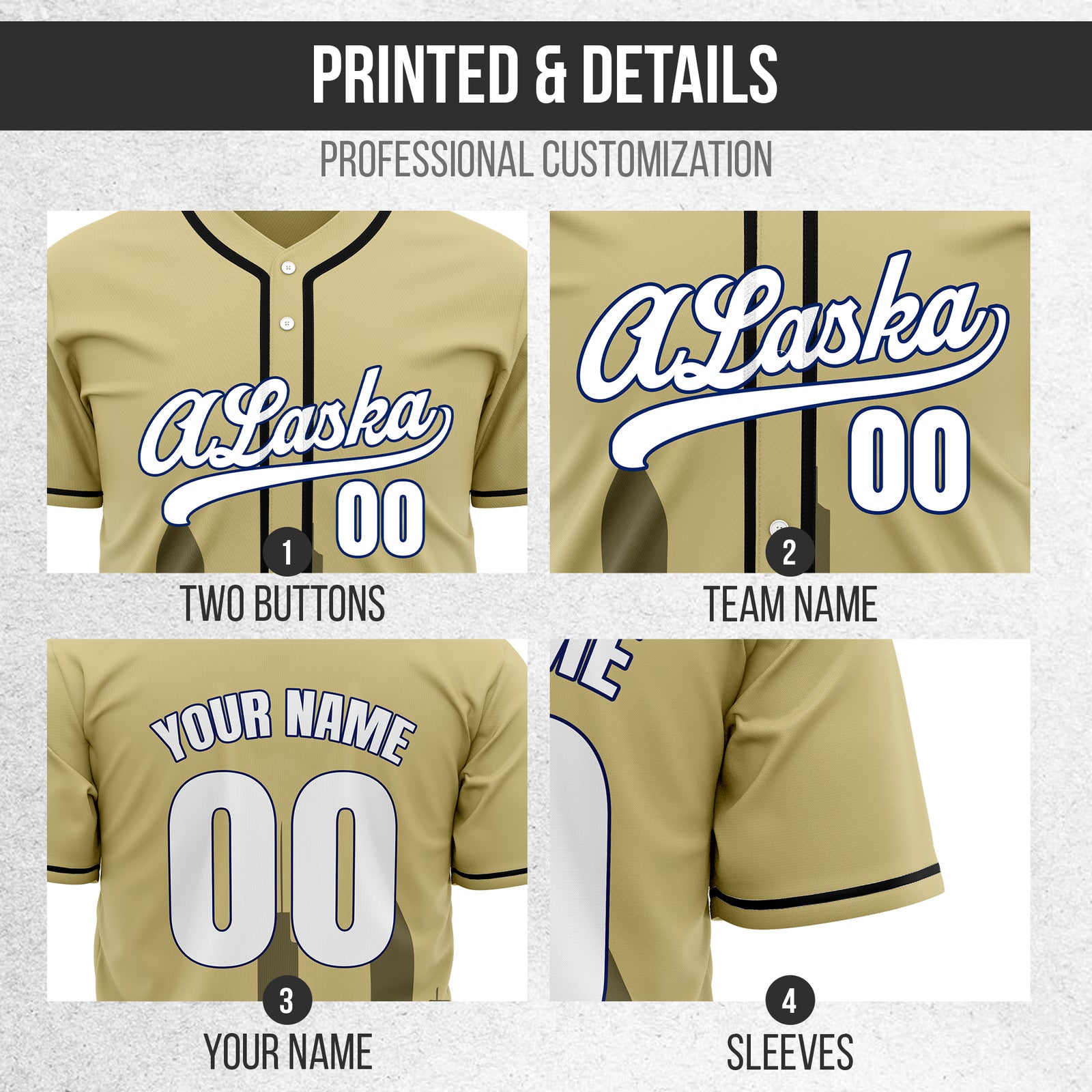 Custom City Horizon Khaki  Baseball Sports Jersey Personalized Uniform with Name & Number
