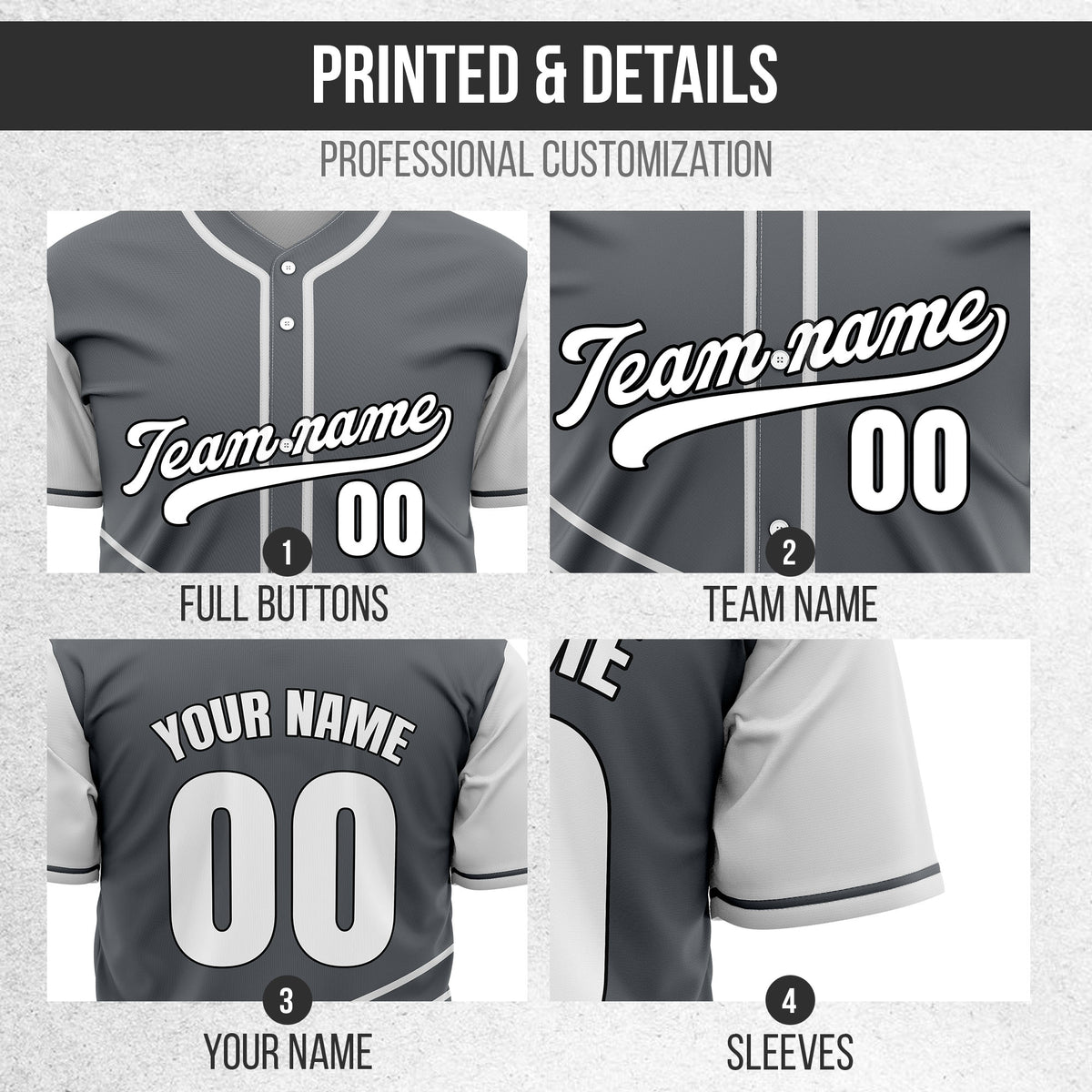 Custom Swift Dark Grey Raglan Style Baseball Sports Jersey Personalized Uniform with Name & Number