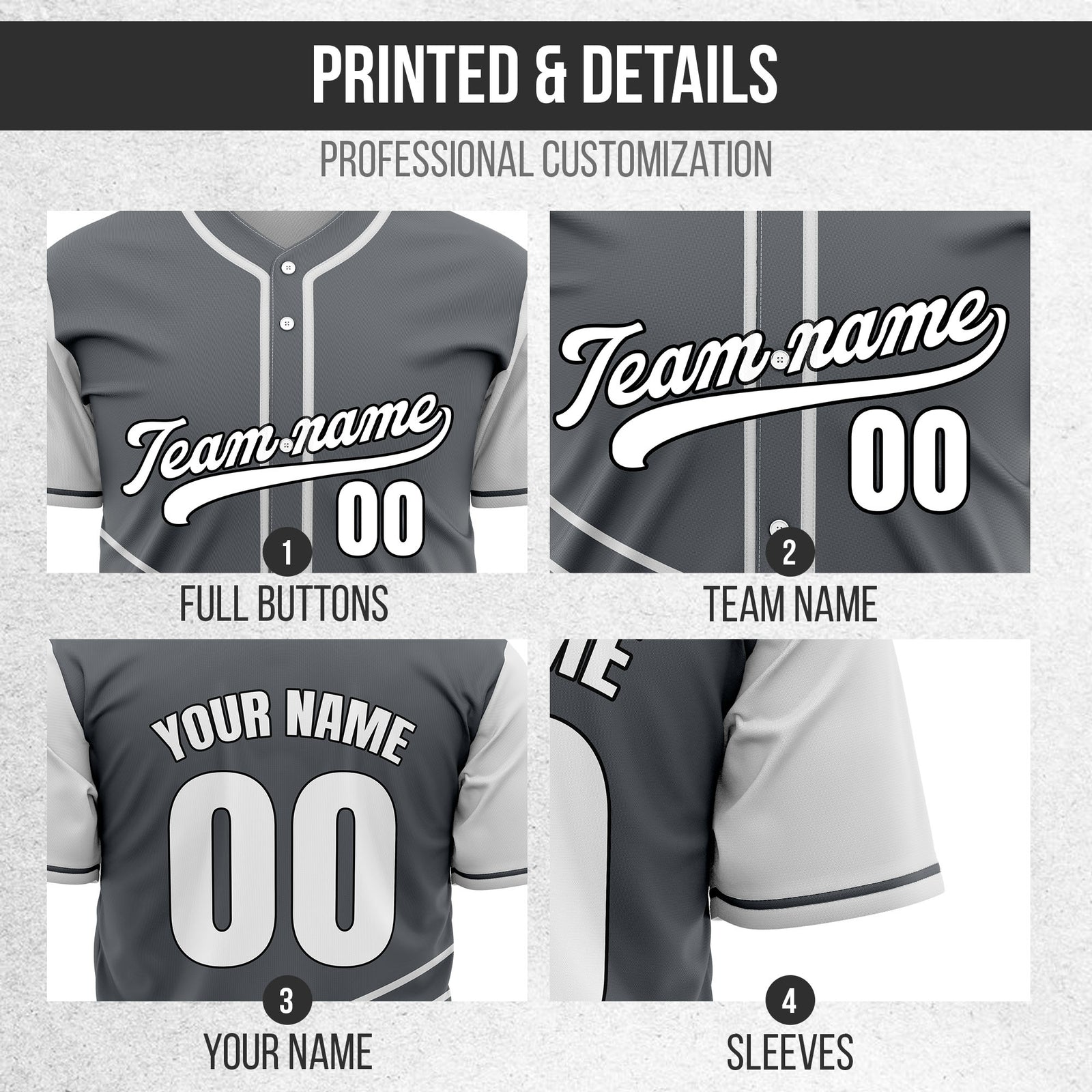 Custom Swift Dark Grey Raglan Style Baseball Sports Jersey Personalized Uniform with Name & Number