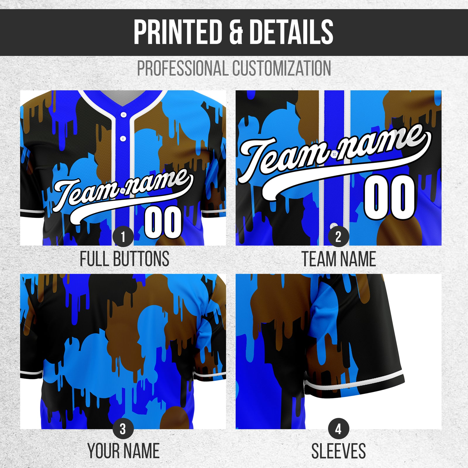 Custom Paint Hustlers Blue Baseball Sports Jersey Personalized Uniform with Name & Number