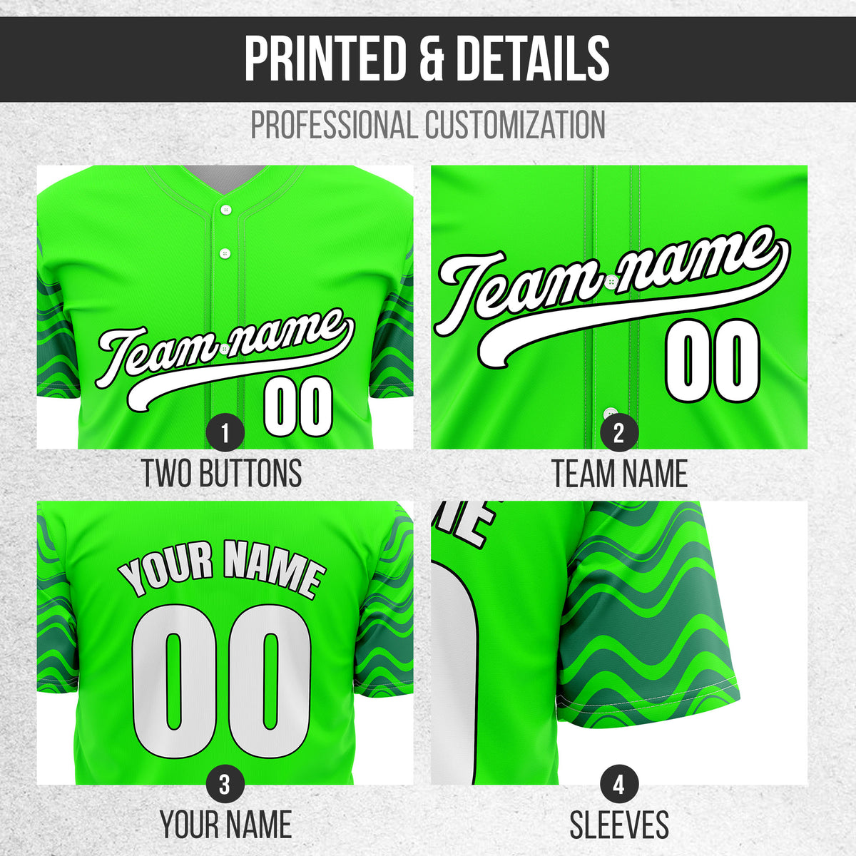 Custom Neon Green Baseball Wave Sports Jersey Personalized Uniform with Name & Number