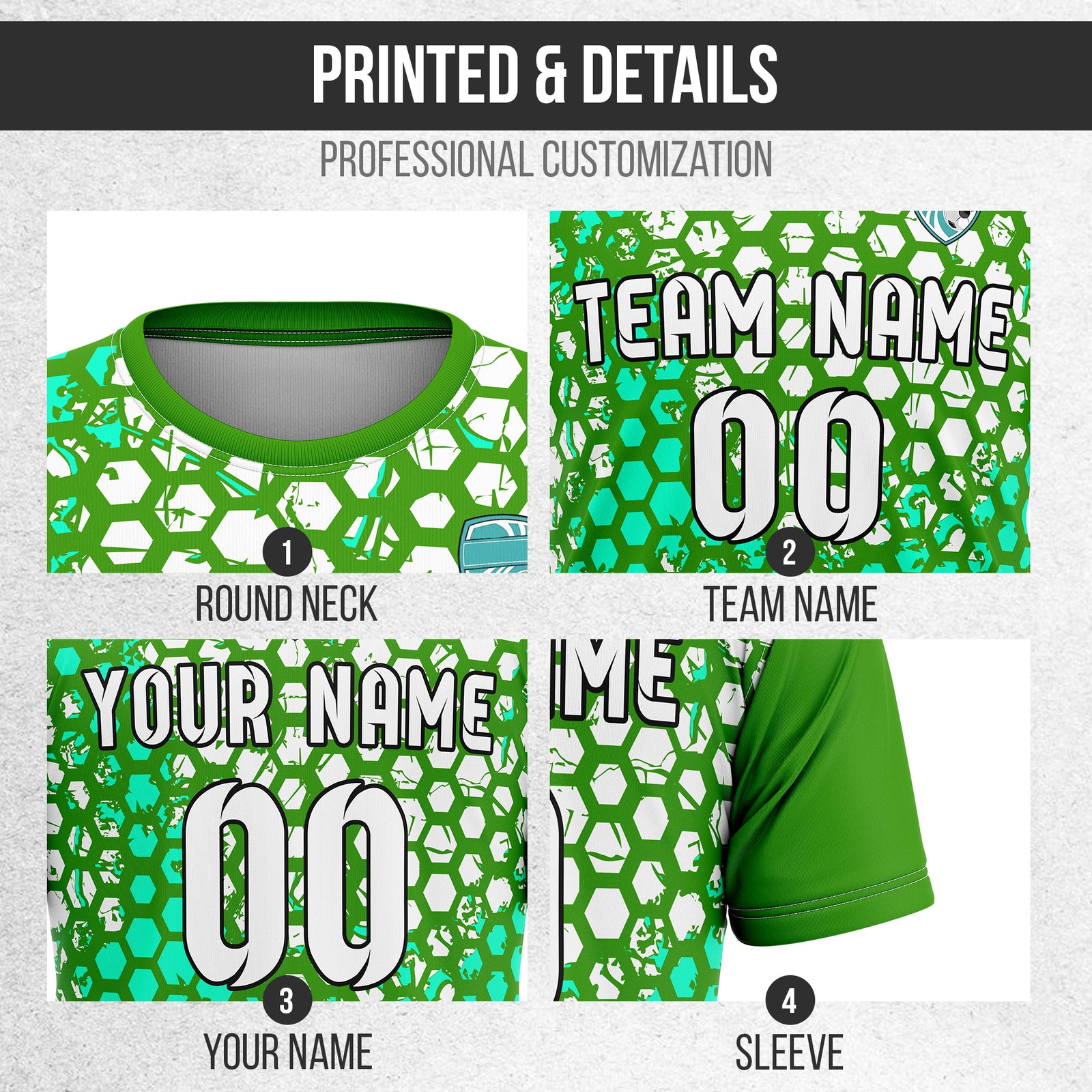 Custom Soccer Green Round Neck Hex Pattern Sports Tops Jersey