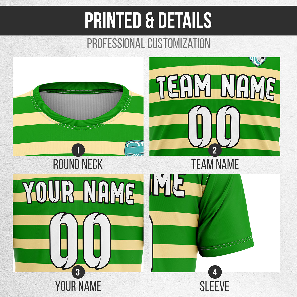 Custom Soccer R Stripes Green Sports Tops Jersey