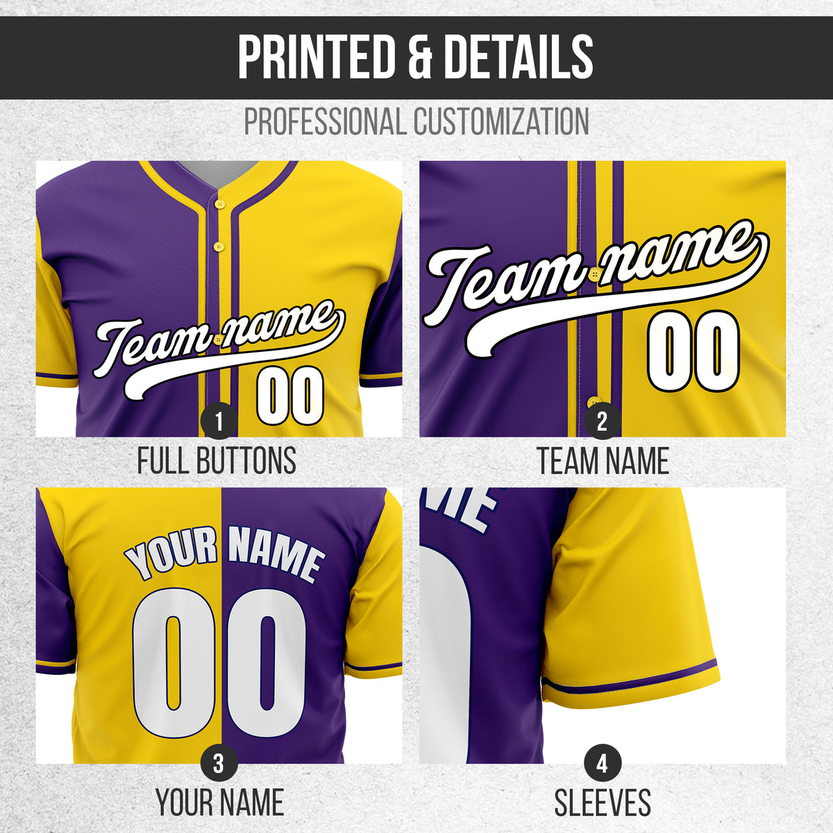 Custom Split Baseball Yellow Sports Jersey Personalized Uniform with Name & Number