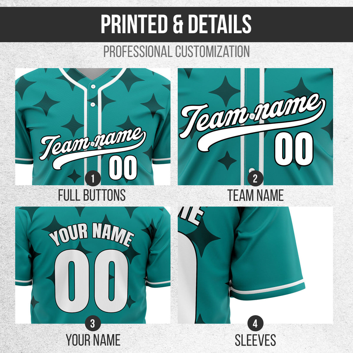 Custom Starlight Teal Baseball Sports Jersey Personalized Uniform with Name & Number