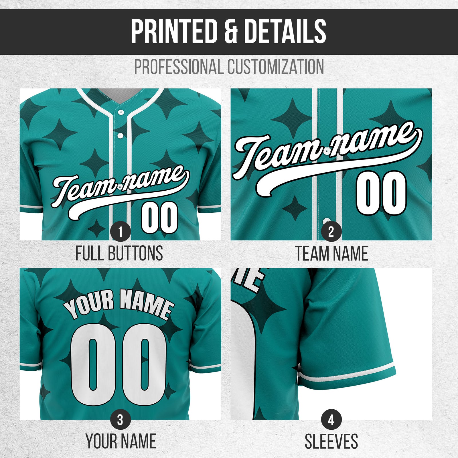 Custom Starlight Teal Baseball Sports Jersey Personalized Uniform with Name & Number