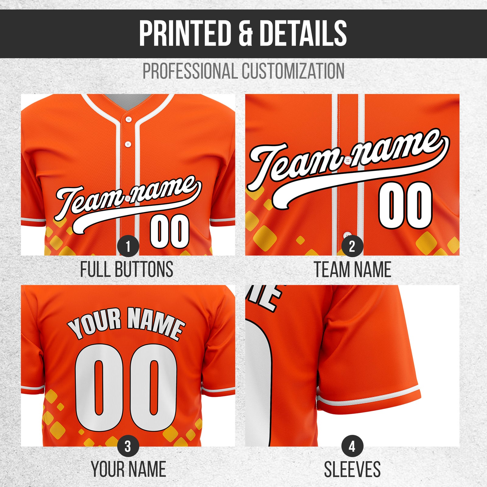 Custom Shadow Spark Orange Baseball Sports Jersey Personalized Uniform with Name & Number