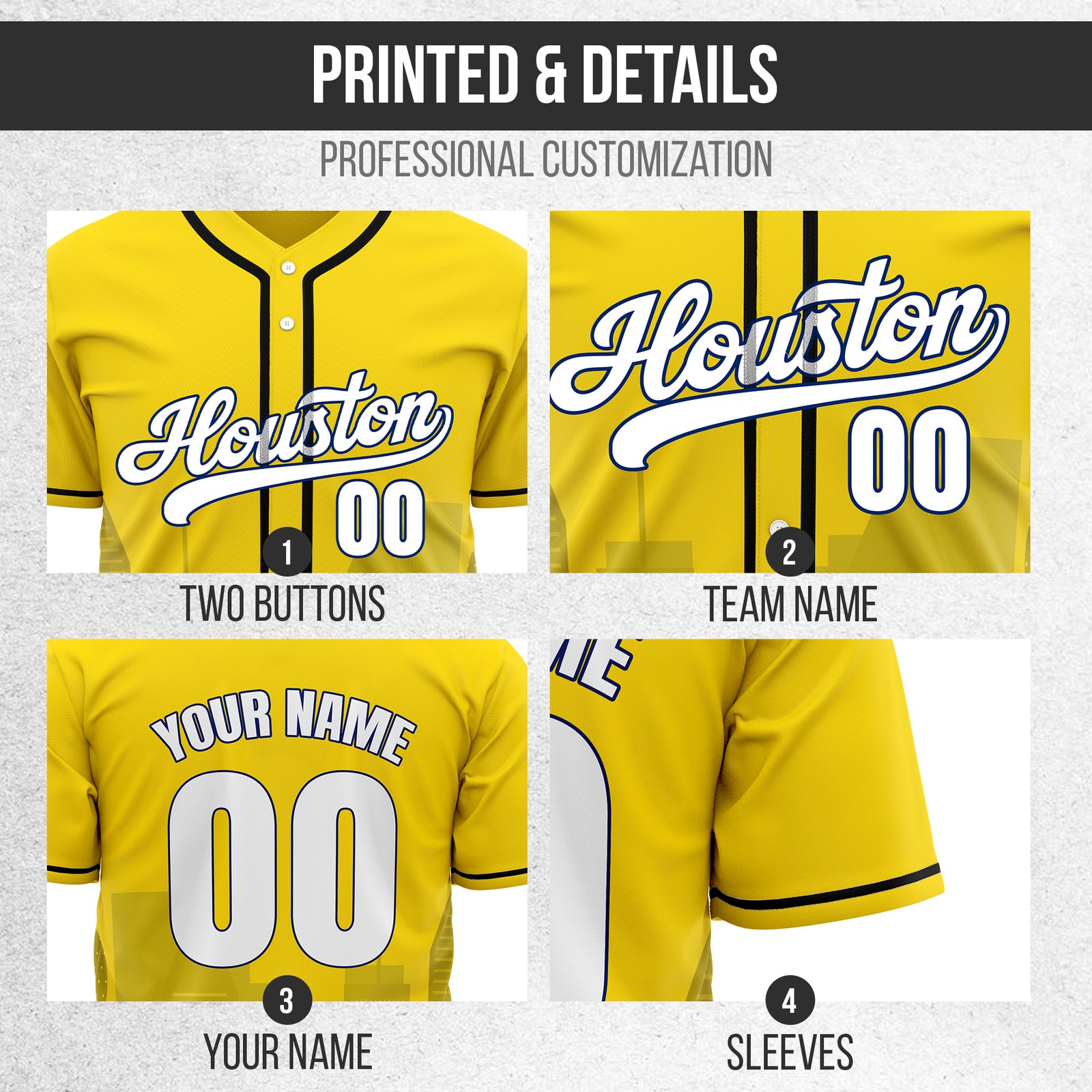 Custom City Pulse Yellow Baseball Sports Jersey Personalized Uniform with Name & Number