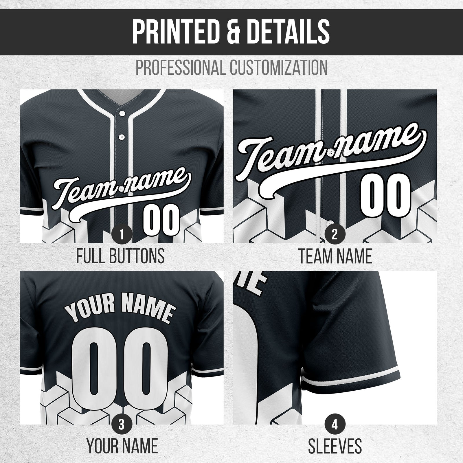 Custom Grid Iron Grey Baseball Sports Jersey Personalized Uniform with Name & Number
