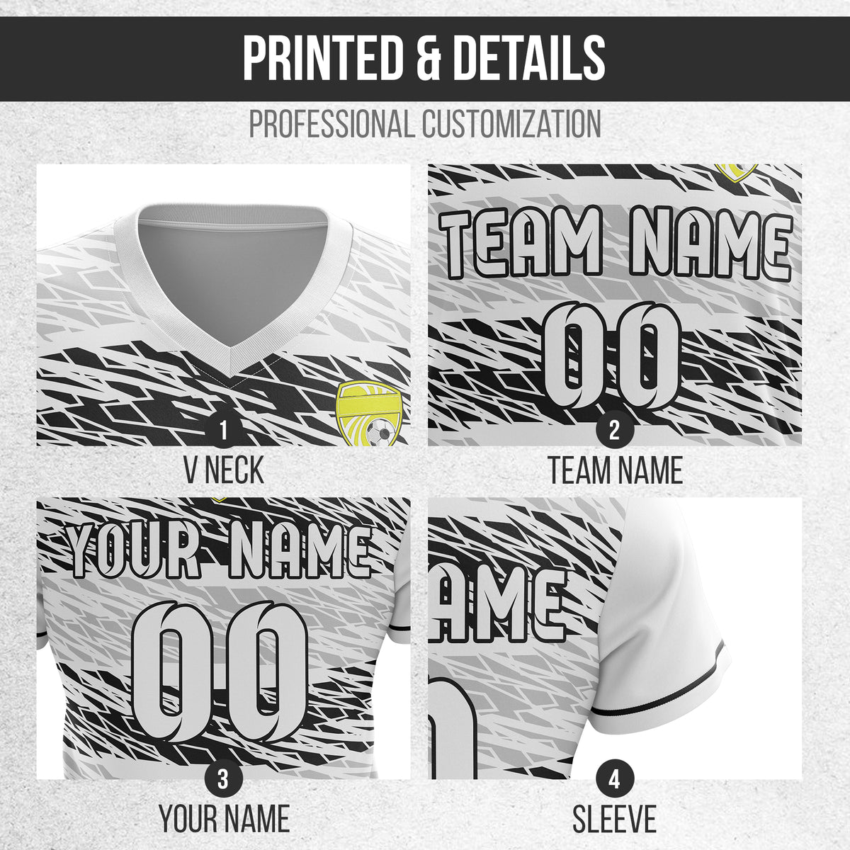Custom Flare Strike V-Full Pattern Soccer White Sport Tops Jersey