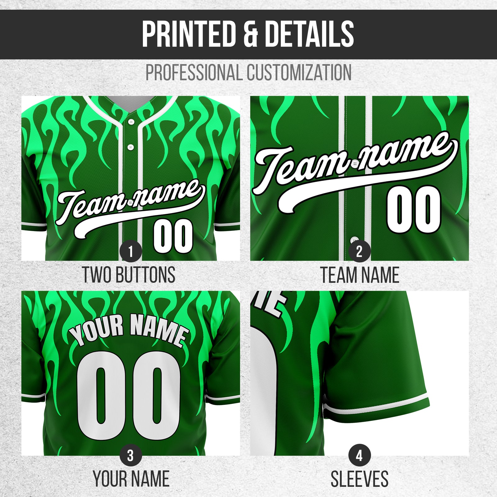Custom Frostburn Green Baseball Sports Jersey Personalized Uniform with Name & Number