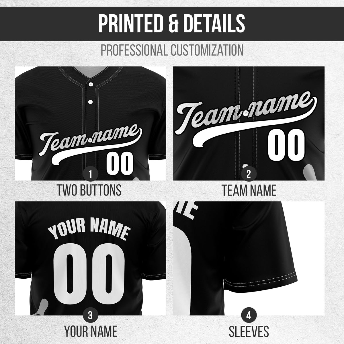 Custom Black Baseball Wave Sports Jersey Personalized Uniform with Name & Number