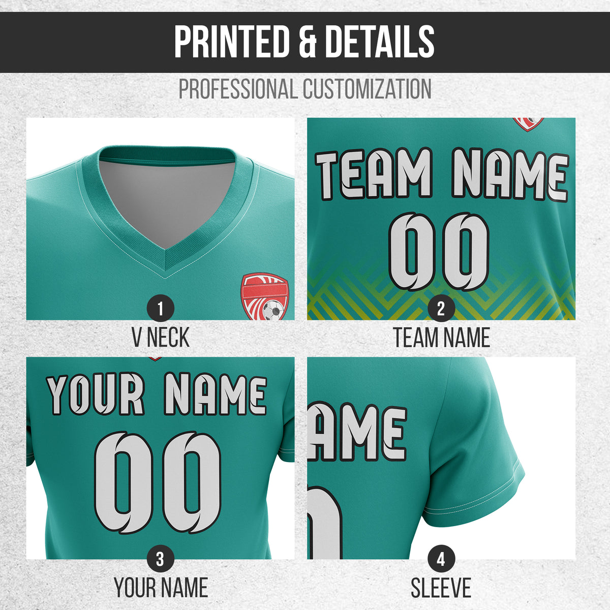 Custom Shadow Line V-Side Pattern Teal Soccer Sport Tops Jersey