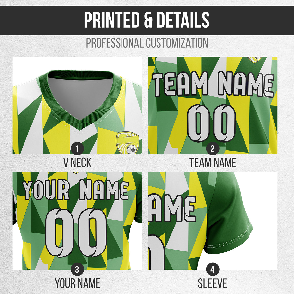 Custom Crystal V-Full Pattern Soccer Green Sport Tops Jersey